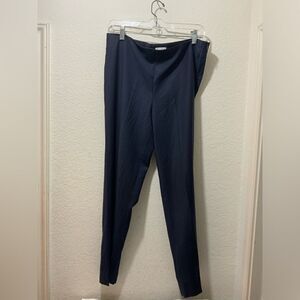 Brunello Cucinelli Virgin Wool Pleated Flat Front Cropped Ankle Slit Pants Navy